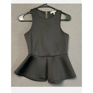 Monteau Top Womens XS Black Sleeveless Peplum Zip Back Fitted Blouse Shirt
